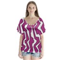 Electric Pink Polynoise V-Neck Flutter Sleeve Top View1