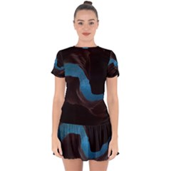 Abstract Adult Art Blur Color Drop Hem Mini Chiffon Dress