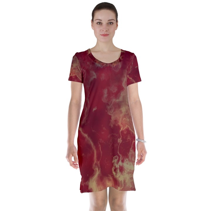 Marble Red Yellow Background Short Sleeve Nightdress