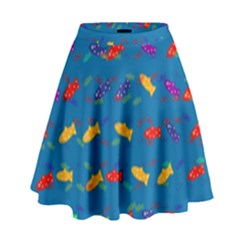 Fish Blue Background Pattern Texture High Waist Skirt by Nexatart