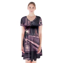 Texture Abstract Background City Short Sleeve V-neck Flare Dress