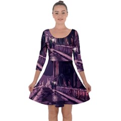 Texture Abstract Background City Quarter Sleeve Skater Dress