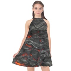 Rock Volcanic Hot Lava Burn Boil Halter Neckline Chiffon Dress 