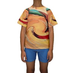 Spiral Abstract Colorful Edited Kids  Short Sleeve Swimwear by Nexatart