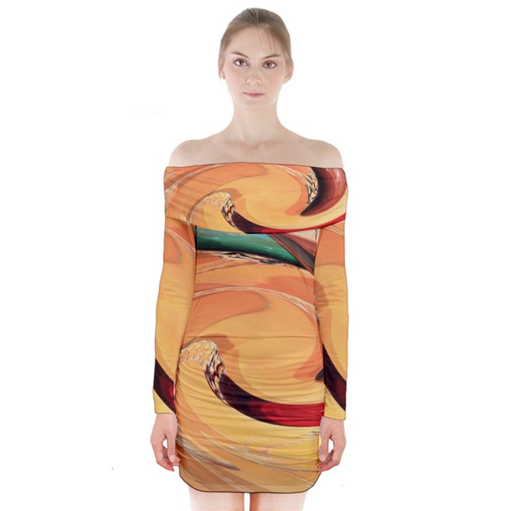 Spiral Abstract Colorful Edited Long Sleeve Off Shoulder Dress