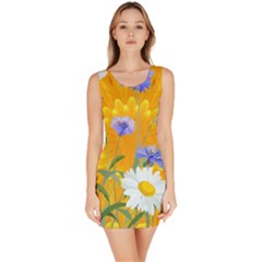 Flowers Daisy Floral Yellow Blue Bodycon Dress