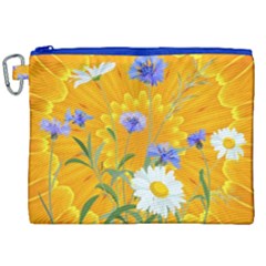 Flowers Daisy Floral Yellow Blue Canvas Cosmetic Bag (xxl)