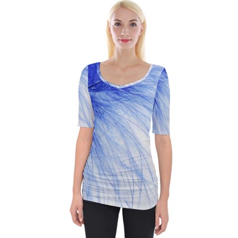 Feather Blue Colored Wide Neckline Tee by Nexatart