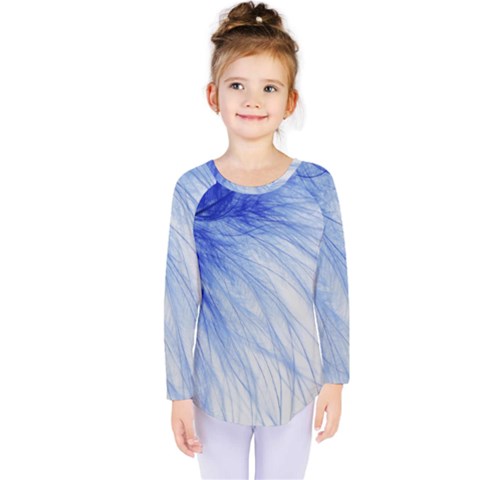 Feather Blue Colored Kids  Long Sleeve Tee by Nexatart