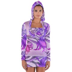 Flowers Flower Purple Flower Long Sleeve Hooded T-shirt