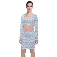 Wavy Linear Seamless Pattern Design  Long Sleeve Crop Top & Bodycon Skirt Set by dflcprints