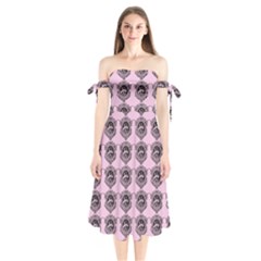 Three Women Pink Shoulder Tie Bardot Midi Dress