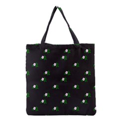 Pink Flowers On Black Big Grocery Tote Bag by snowwhitegirl