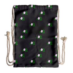 Pink Flowers On Black Big Drawstring Bag (large)