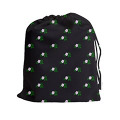 Pink Flowers On Black Big Drawstring Pouches (xxl) by snowwhitegirl