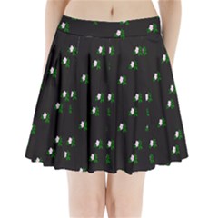 Pink Flowers On Black Big Pleated Mini Skirt