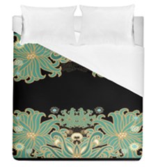 Black,green,gold,art Nouveau,floral,pattern Duvet Cover (queen Size) by NouveauDesign