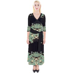 Black,green,gold,art Nouveau,floral,pattern Quarter Sleeve Wrap Maxi Dress by NouveauDesign
