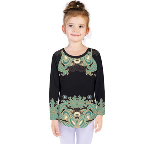 Black,green,gold,art Nouveau,floral,pattern Kids  Long Sleeve Tee by NouveauDesign