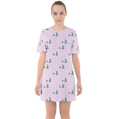 Pink Flowers Pink Big Sixties Short Sleeve Mini Dress by snowwhitegirl