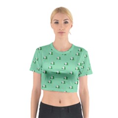 Pink Flowers Green Big Cotton Crop Top by snowwhitegirl