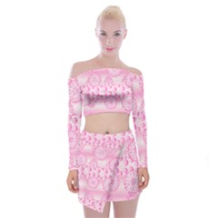 Amoebaflowerspink Off Shoulder Top With Mini Skirt Set by CosmicEsoteric