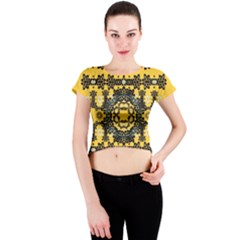 Ornate Circulate Is Festive In A Flower Wreath Decorative Crew Neck Crop Top by pepitasart