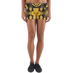 Ornate Circulate Is Festive In A Flower Wreath Decorative Yoga Shorts by pepitasart