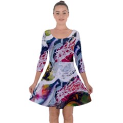 Abstract Art Detail Painting Quarter Sleeve Skater Dress by Nexatart