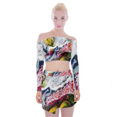 Abstract Art Detail Painting Off Shoulder Top With Mini Skirt Set by Nexatart