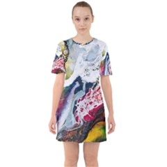 Abstract Art Detail Painting Sixties Short Sleeve Mini Dress by Nexatart