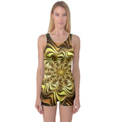 Fractal Flower Petals Gold One Piece Boyleg Swimsuit