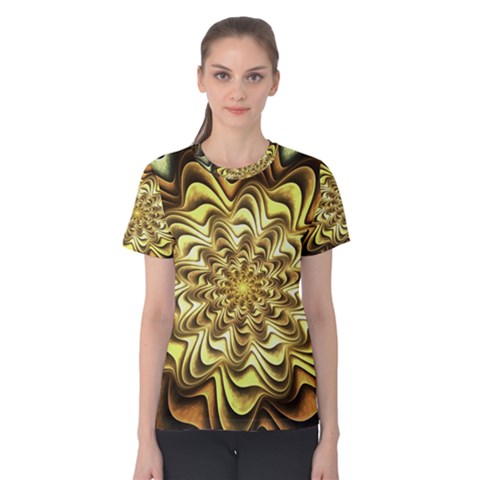 Fractal Flower Petals Gold Women s Cotton Tee by Nexatart