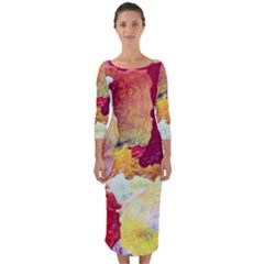 Art Detail Abstract Painting Wax Quarter Sleeve Midi Bodycon Dress