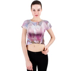 Flowers Magnolia Art Abstract Crew Neck Crop Top by Nexatart