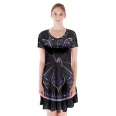 Fractal Abstract Purple Majesty Short Sleeve V-neck Flare Dress by Nexatart