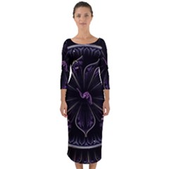 Fractal Abstract Purple Majesty Quarter Sleeve Midi Bodycon Dress by Nexatart