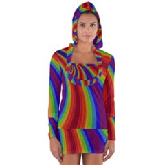 Abstract Pattern Lines Wave Long Sleeve Hooded T-shirt