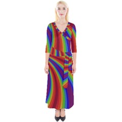 Abstract Pattern Lines Wave Quarter Sleeve Wrap Maxi Dress