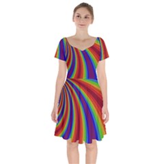 Abstract Pattern Lines Wave Short Sleeve Bardot Dress