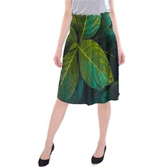 Green Plant Leaf Foliage Nature Midi Beach Skirt by Nexatart