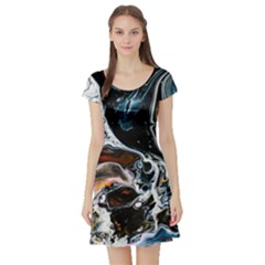 Abstract Flow River Black Short Sleeve Skater Dress by Nexatart