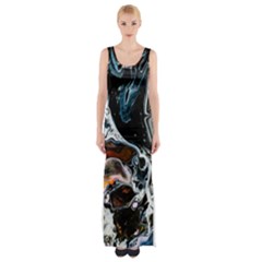 Abstract Flow River Black Maxi Thigh Split Dress
