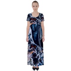 Abstract Flow River Black High Waist Short Sleeve Maxi Dress by Nexatart