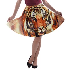 Tiger Portrait Art Abstract A-line Skater Skirt