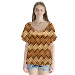 Basket Fibers Basket Texture Braid V-neck Flutter Sleeve Top by Nexatart