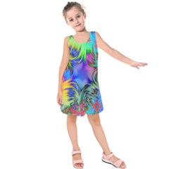 Star Abstract Colorful Fireworks Kids  Sleeveless Dress by Nexatart