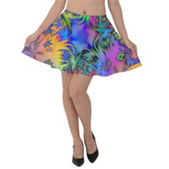 Star Abstract Colorful Fireworks Velvet Skater Skirt