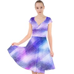 Background Art Abstract Watercolor Cap Sleeve Front Wrap Midi Dress