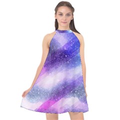 Background Art Abstract Watercolor Halter Neckline Chiffon Dress 